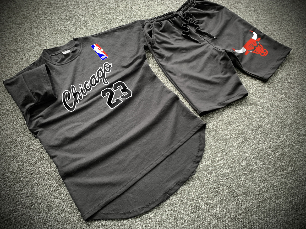 Шорти і футболка оверсайз Chicago Bulls чорного кольору (літній модний спортивний костюм)