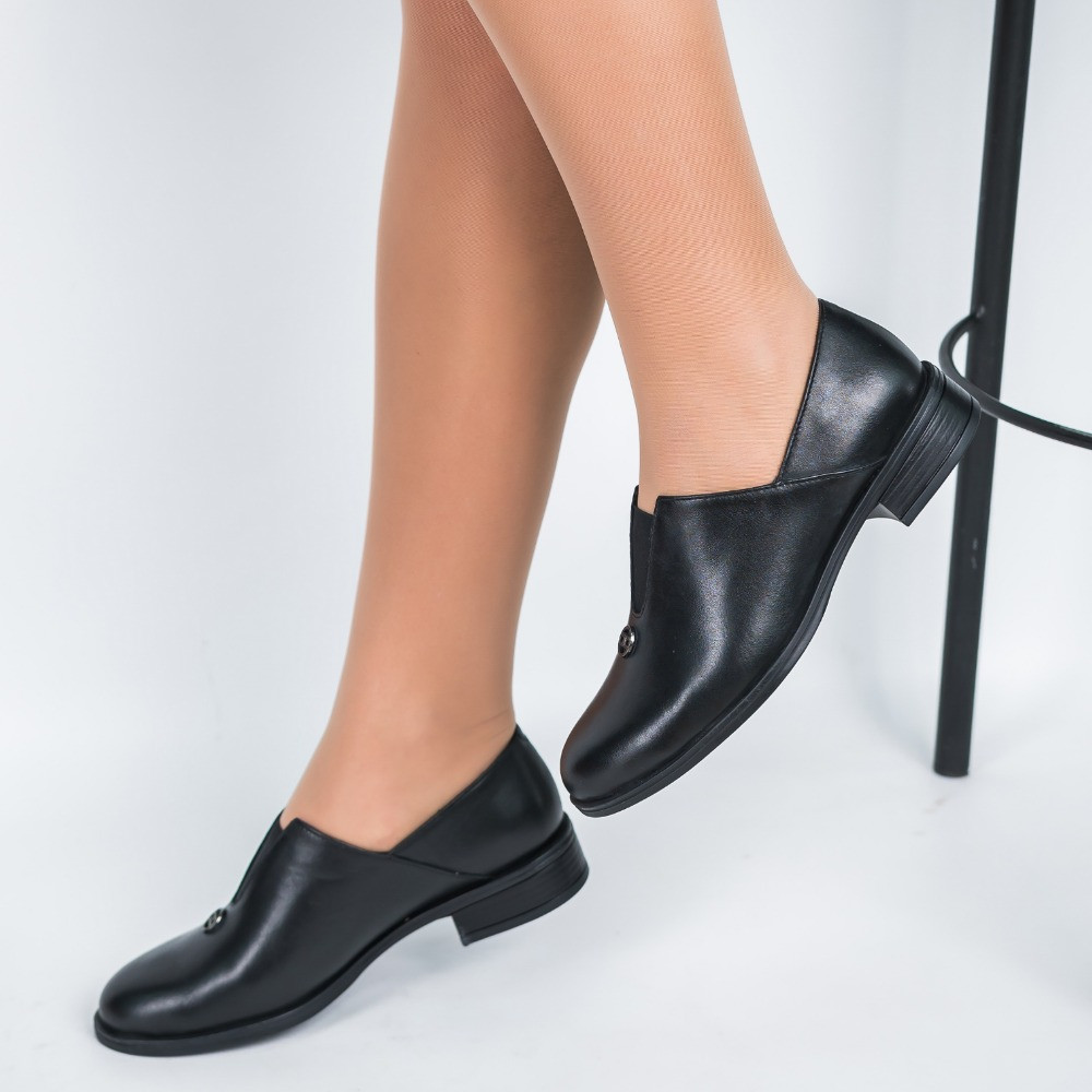 Туфли женские на низком ходу Monroe натуральная кожа черный весна осень каблук 3 см - фото 1 - id-p1417428579