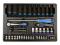 Набор головок глубоких ударных,Е-головки 1/2" и 1/4" головки, трещетка. KINGTONY 9-7540MR