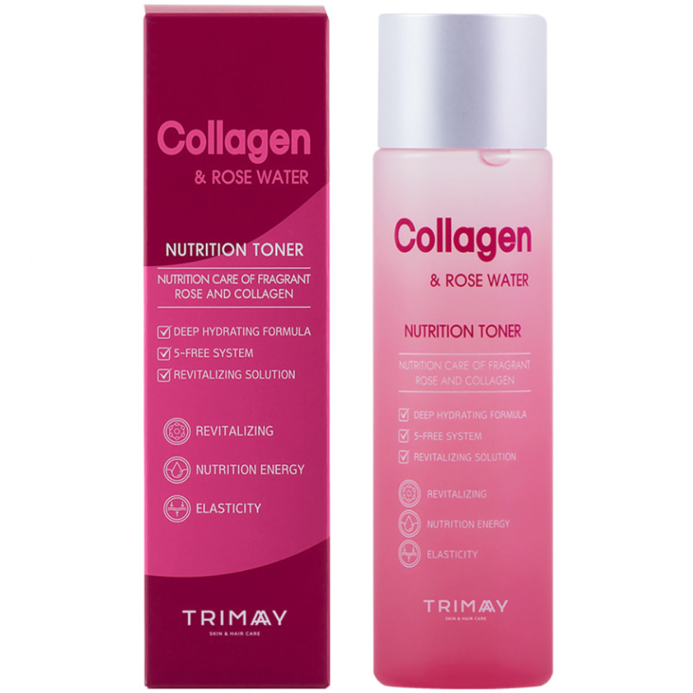 Живильний тонер для обличчя з колагеном і трояндою Trimay Collagen & Rose Water Nutrition Toner 200 мл, фото 1
