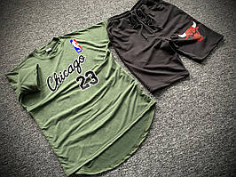Шорти і футболка оверсайз Chicago Bulls чорно-зеленого кольору (літній модний спортивний костюм) L