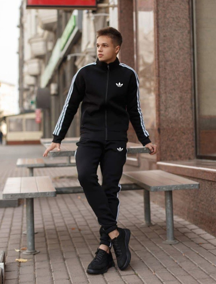 Спортивний чоловічий костюм Adidas (Адідас) еластик, дайвінг чорний