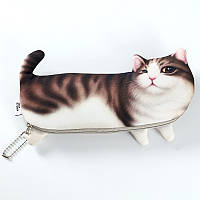 Пенал 3d Котик, дитячий і жіночий, милий з котом «Cat 3d» смугастий