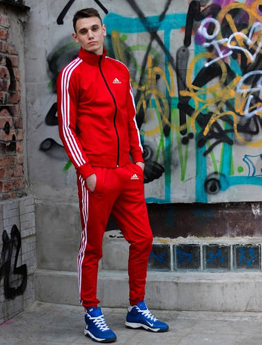 Спортивный мужской костюм Adidas (Адидас) эластика, дайвинг красный (ID ...