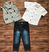 Детский костюм тройка: рубашка, жилетка, джинсы на мальчика от 1 до 4 лет