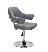 Кресло парикмахера Джеф JEFF CH - BASE серый кожзам на хром диске