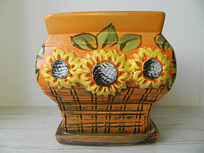 Горщик керамічний для квітів великий Китай з соняхом