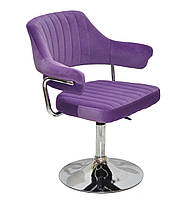 Кресло парикмахера Джеф JEFF CH - BASE пурпурный бархат на хром диске