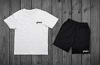 Летний комплект Asics Белая футболка черные шорты