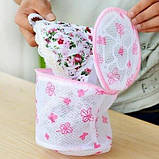 Мішок контейнер для прання білизни  ⁇  Сумка для прання бюстгальтерів (тканина в сіточку з пластиковою основою), фото 9