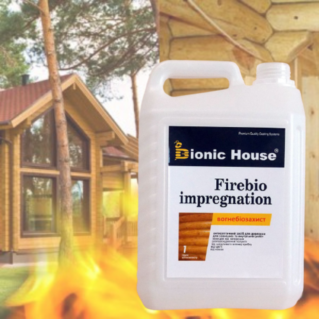 Антипірен для дерева, вогнезахисне просочення для деревини Bionic House «FIREBIO IMPREGNATION» 10л (Біонік Хаус)