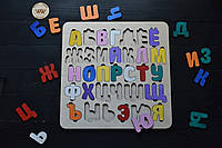 Алфавит (азбука) сортер из дерева. Русский алфавит с разноцветными буквами
