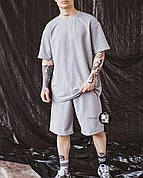 Чоловічий літній оверсайз комплект футболка+шорти Player Oversize Grey сірого кольору