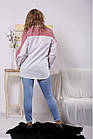 Біла блузка з червоною смужкою натуральна вільна довга на ґудзиках великого розміру 68, фото 4