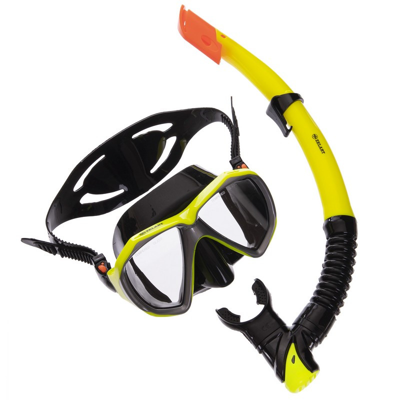 Набір для плавання маска з трубкою Zelart M208-SN120-SIL жовтий-чорний