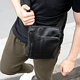 Невелика чоловіча сумка месенджер через плече без логотипів чорна DUBLIN з екошкіри, фото 2