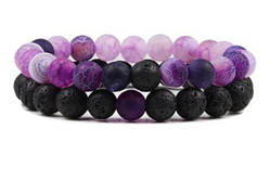 Набір браслетів у стилі Етно 2в1 колір No2 пурпуровий + чорний