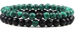 Набір браслетів у стилі Етно 2 в 1 колір No4 малахіт + чорний