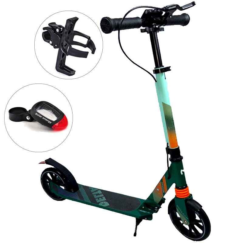 Складаний двоколісний самокат Maraton Delta з ручним гальмом, підстаканник та ліхтарик темно зелений