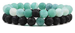 Набір браслетів у стилі Етно 2в1 колір No6 зелений + чорний