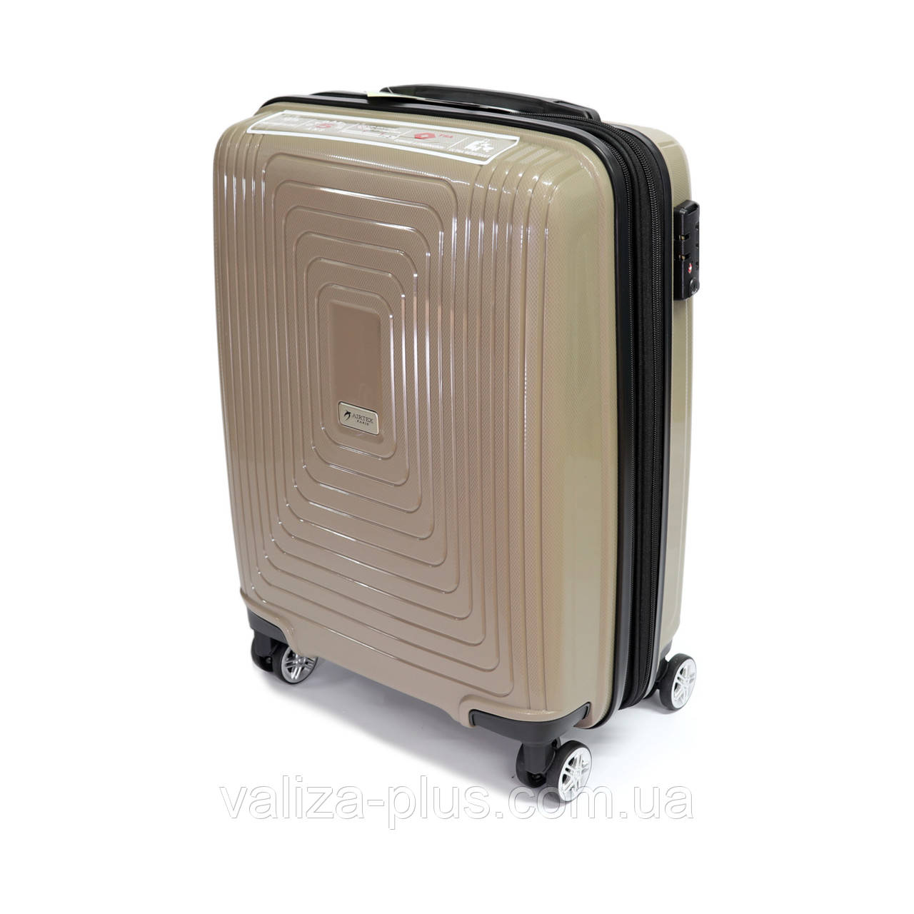 Зручна мала пластикова валіза на 4-х колесах, на 43 л Airtex бежева, фото 1