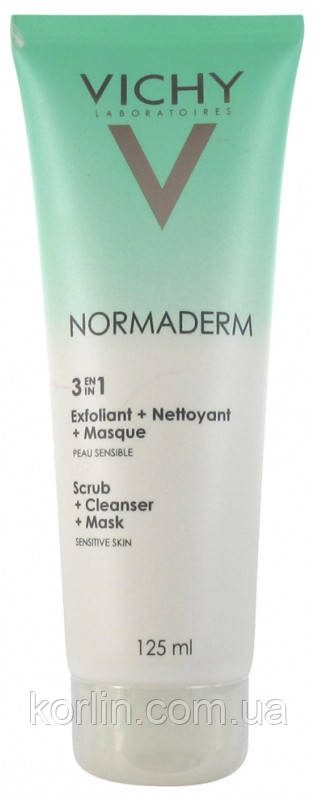 Vichy Normaderm 3 in 1 Scrub + Cleanser + Mask Віші Нормадерм Глибоке Очищення 3 в 1 Оригінал Франція 125 мл