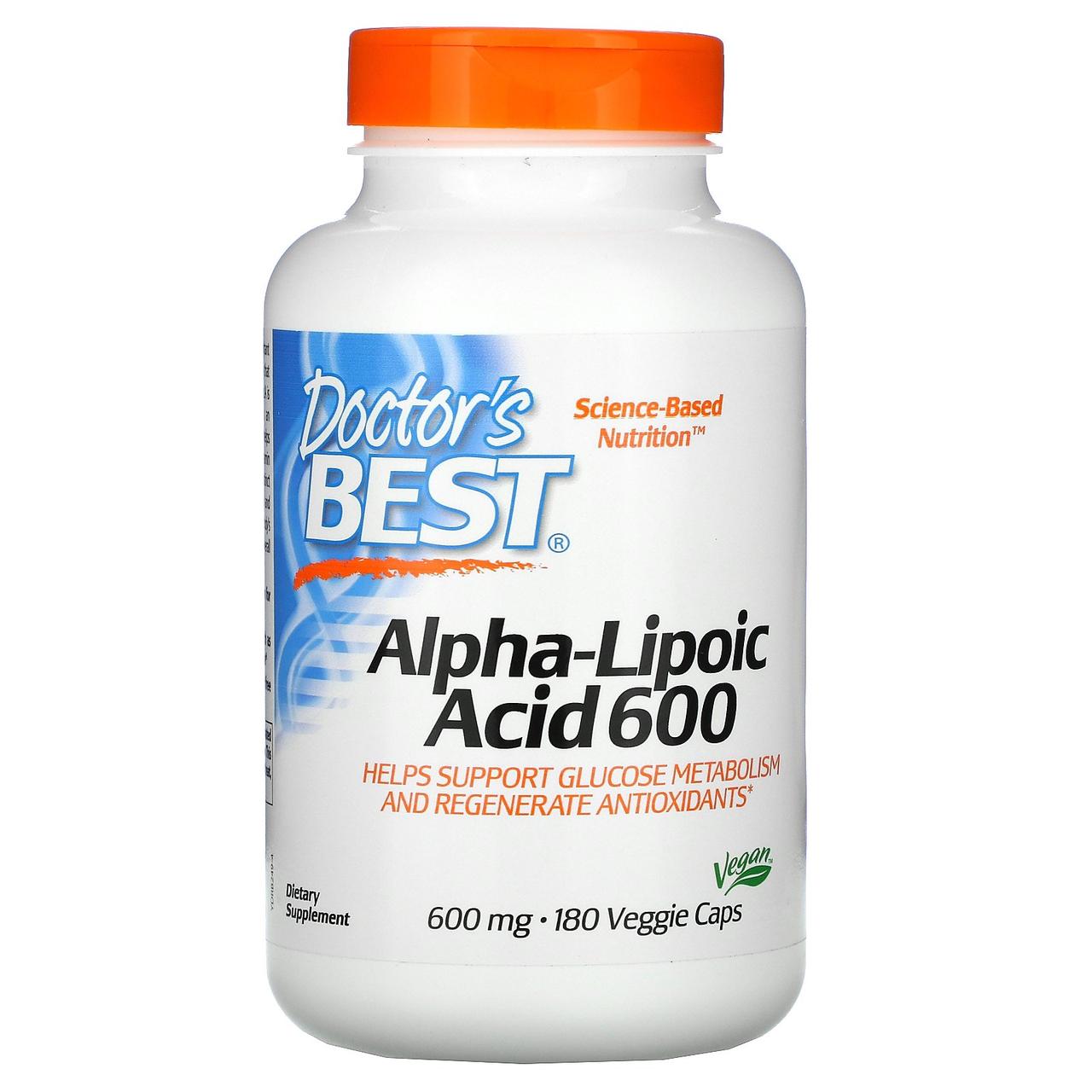 Doctor's Best, альфа-ліпоєва кислота 600, 600 мг, 180 вегетаріанських капсул