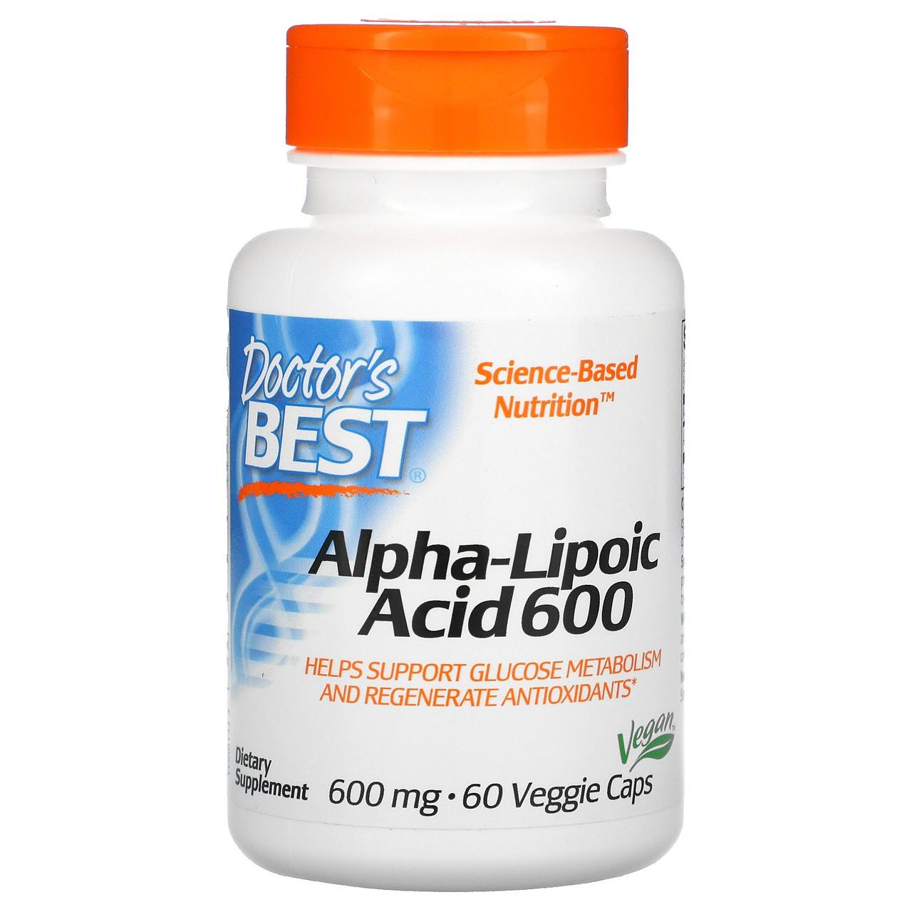 Doctor's Best, Альфа-ліпоєва кислота, 600 мг, 60 рослинних капсул