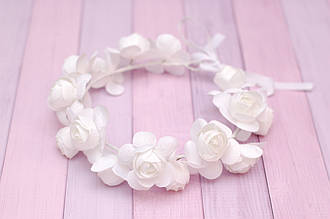Вінок для волосся / весільний віночок на голову з квітами прикраса для волосся білий
