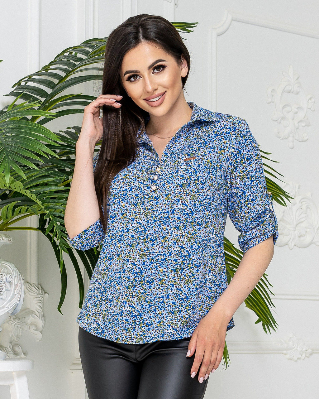 Блуза-сорочка жіноча арт 828/1, в блакитний квітка