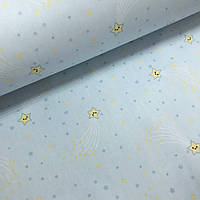 Ткань поплин звездочки смайлики бежево-голубые на голубом (ТУРЦИЯ шир. 2,4 м) (R-C-0479)