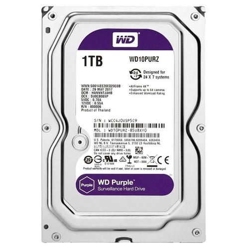 Жесткий диск Western Digital Purple 1TB 64MB 5400rpm WD10PURZ 3.5 SATA III, фото 1
