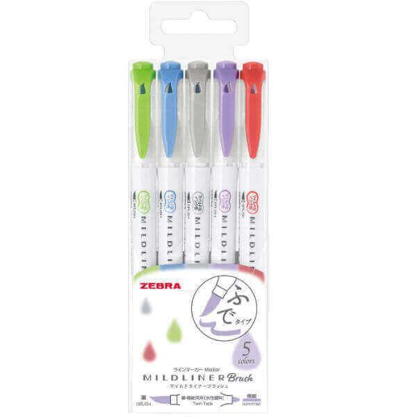 Zebra Mildliner Вrush Pens набор из 5 цветов №2 WFT8-5C-NC - фото 1 - id-p1390182678