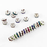 Роздільники для намистин 6х3 мм 25 шт. метал — колір — срібло кольорові стрази