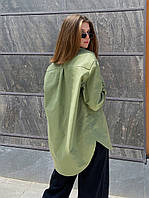 Женская льняная рубашка с большими накладными карманами 48/50, Оливковый
