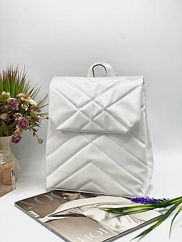 Рюкзак жіночий міський стьобаний з клапаном 25*30 см штучна шкіра Nata Білий