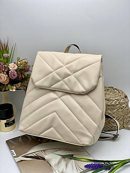 Рюкзак жіночий міський стьобаний з клапаном 25*30 см штучна шкіра Nata Молочний