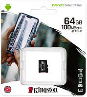 Карта памяти для телефона Kingston microSDXC Plus 64GB Class 10 UHS-I A1 W-10MB/s R-100MB/s Без ад