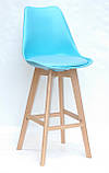 Барний стілець пластик Milan (Мілан) блакитний 52 на дерев'яних ніжках, фото 4