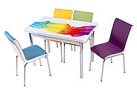 Раскладной стол обеденный кухонный комплект стол и стулья 3D рисунок 3д "Радуга" ДСП стекло 60*90 Mobilgen