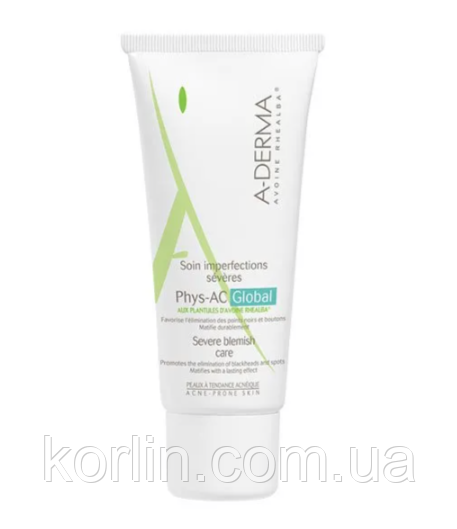 A-Derma Phys-AC Global Крем Від Акне Стрибної Чорних точок Для Жирної шкіри 40 мл Франція Доставка з ЄС