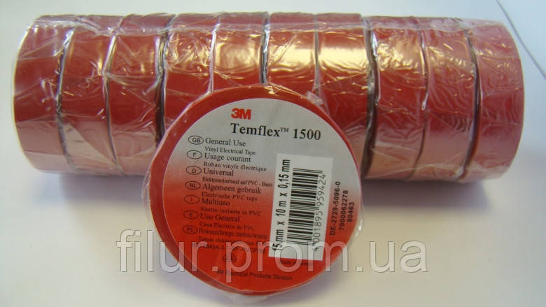Ізолента 3M Temflex 1500 Red 15 мм х10 м, фото 1