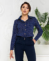 Ошатна блуза в горох арт. 600 + стильні штани арт. 601/колір темно-синій — ваш готовий образ!