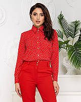 Ошатна блуза в горох арт. 600 + стильні штани арт. 601/колір червоний — ваш готовий образ!