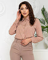 Ошатна блуза в горох арт. 600 + стильні штани арт. 601/колір кави — ваш готовий образ!