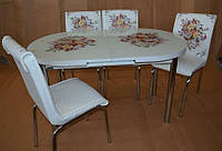 Раскладной обеденный кухонный комплект овальный стол и стулья "Контрастный букет" ДСП стекло 75*130 Mobilgen