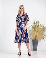 Елегантне літнє жіноче плаття зі спідницею сонце кльош синього кольору 42,44,46,48,50,52