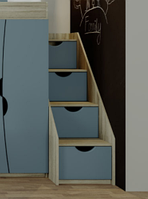 Детская корпусная мебель "Савана" Мир Мебели Лестница 4Ш, дуб крафт серый/голубая лагуна