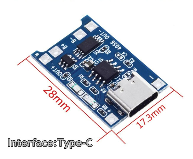 Модуль TP4056 USB Type-C зарядки литієвих акумуляторів з захистом DC 5 В