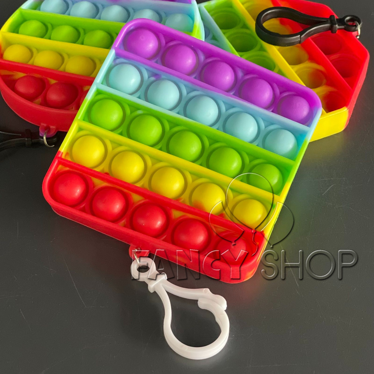 Брелок - антистрес "Поп іт", квадрат, райдужний, Игрушка-брелок "Pop it", фото 1